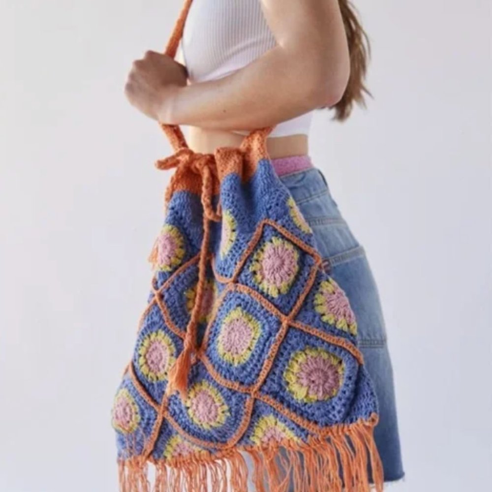 Urban Outfitters - Crochet Multicolor Boho Fringe Bag, NWT